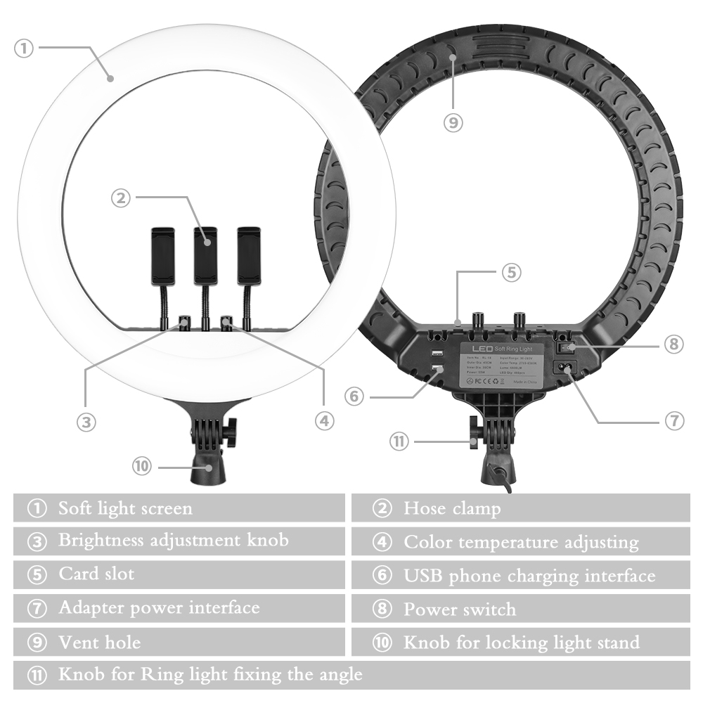 SH 18 Inch Núm Vặn Vòng Đèn LE - đánh giá và giá Photography Lighting Description